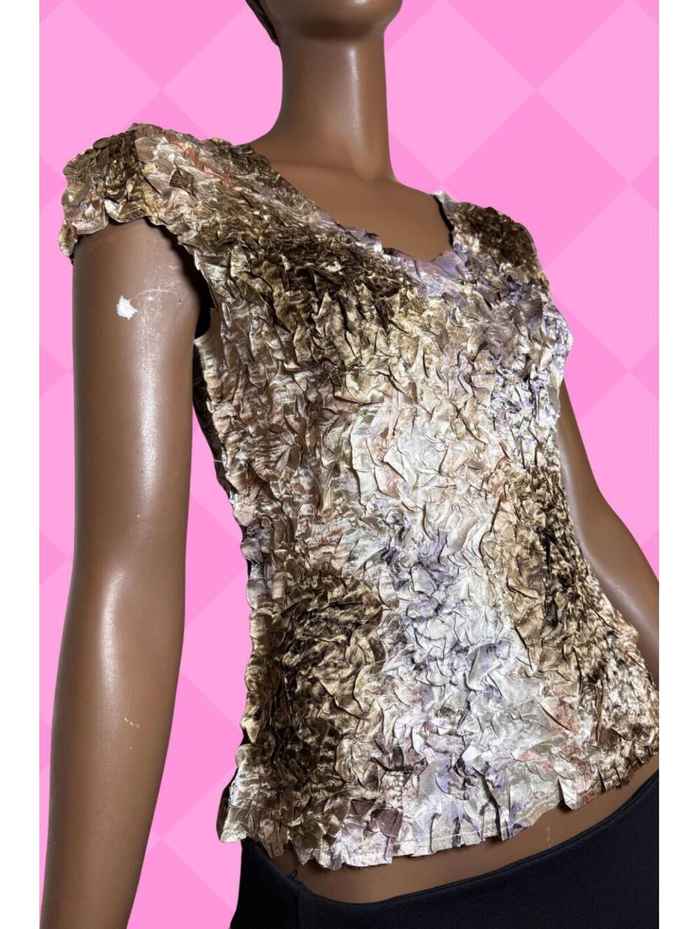 vintage metallic pop corn top art to wear shimmering earthy bronze champagne
